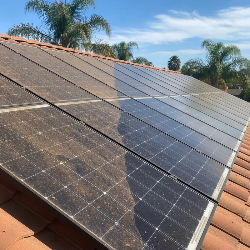 Rooftop solar panel cleaning job on a home in Santa Clara, CA